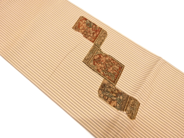 パッチワーク　花鳥に異国人物模様袋帯